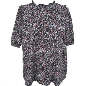 Madewell Floral Blouse Black Ditsy Print Puff Sleeve Cottagecore Top Size S